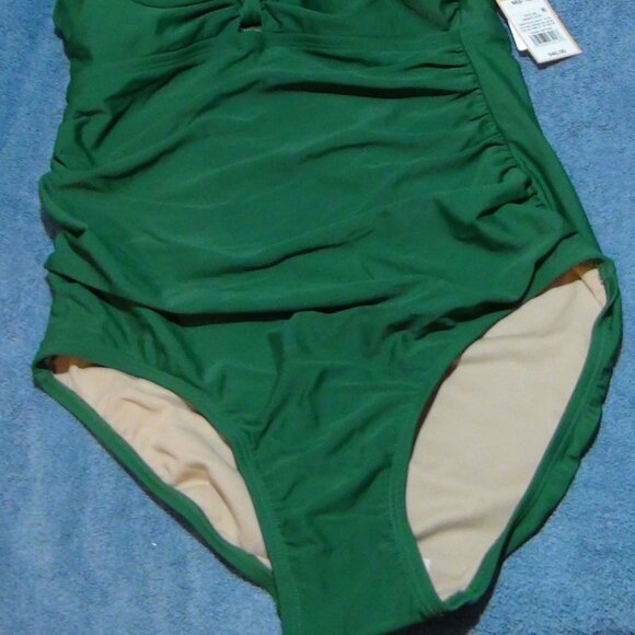 Kona Sol Womens Tie Front High Coverage One Piece Swimsuit Green M XL - Picture 3 of 16